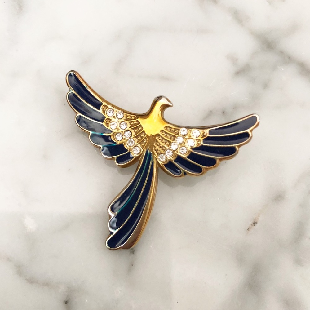 VNTG Golden Rhinestone Phoenix Brooch